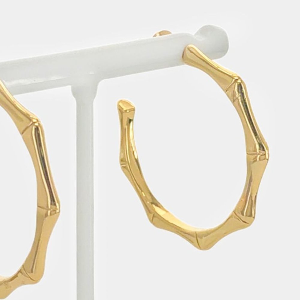 NEW 18K Gold Filled Bamboo Hoop Earrings - Picture 7 of 7